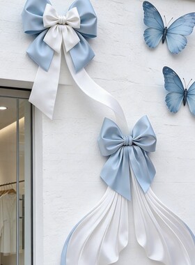 蓝白蝴蝶结网红橱窗美陈道具装饰