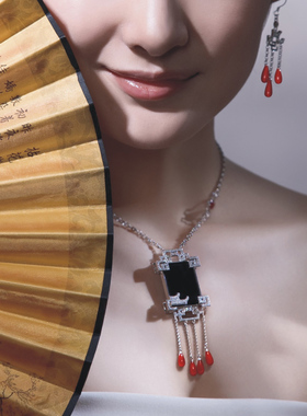 瑞红中国风黑玛瑙纯银毛衣链女