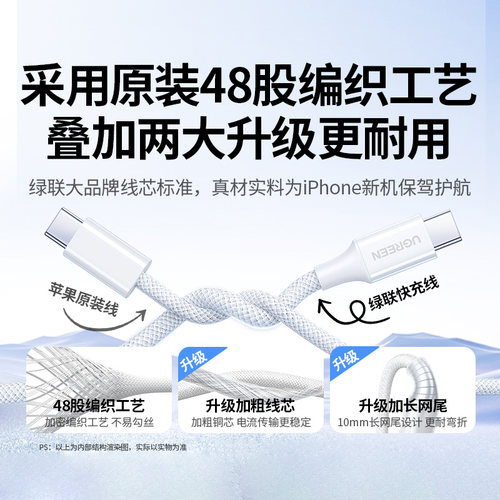 绿联适用苹果17/16iPhone15promax/airpods4ipad华为手机充电宝40W线器双typec官方数据线60W原快充转ctoc口 - 图2