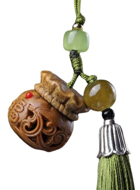 绿檀木质福袋香囊流苏镂