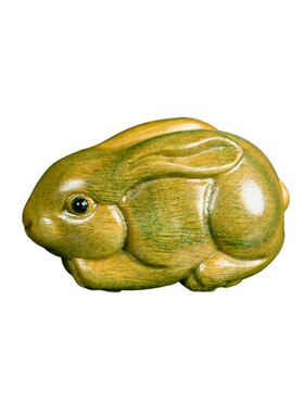 绿檀木雕兔子吊坠红木生