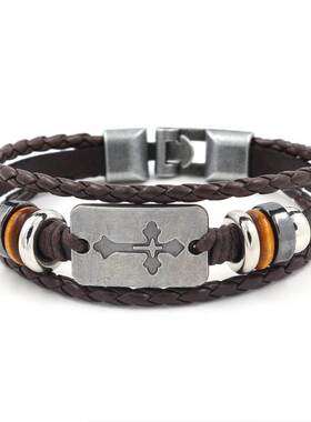 Export cross beaded leather bracelet punk men's and women's
