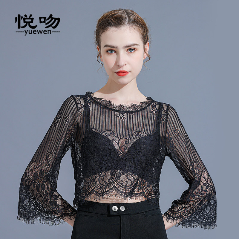 半截蕾丝内搭夏百搭短款透视打底衫 悦吻蕾丝衫/雪纺衫