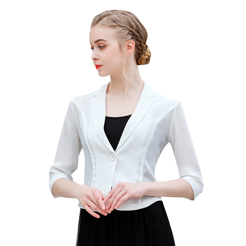 仿真丝皱雪纺小西装外套短款2023 悦吻西装