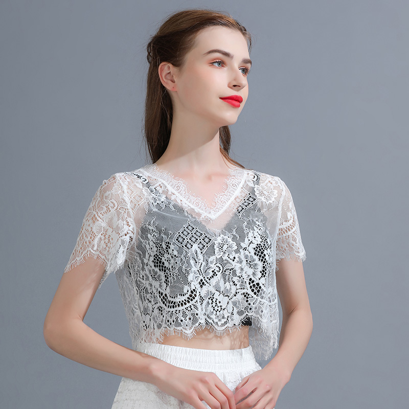 半截v领蕾丝女薄内搭短款2023小衫 悦吻蕾丝衫/雪纺衫