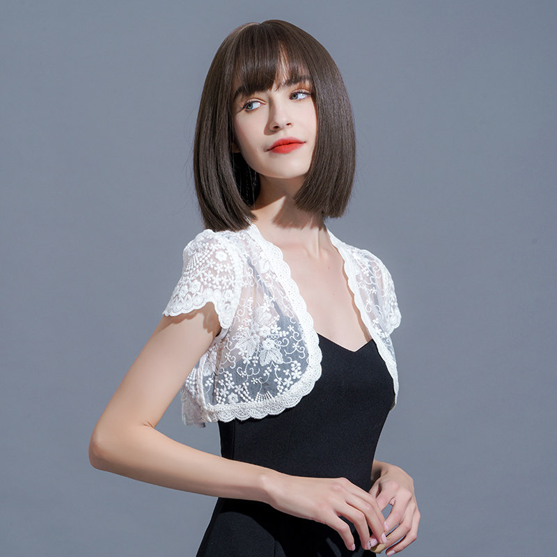 网纱刺绣女薄裙子外搭开衫夏小坎肩 悦吻短外套