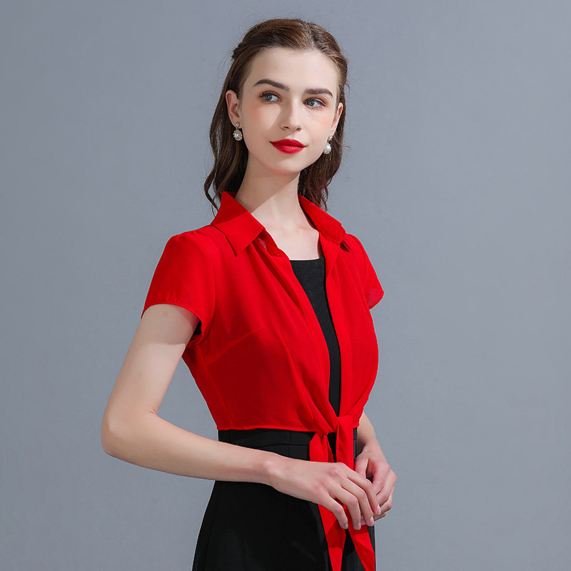 雪纺外搭短款夏季配裙子2023衬衣 悦吻短外套