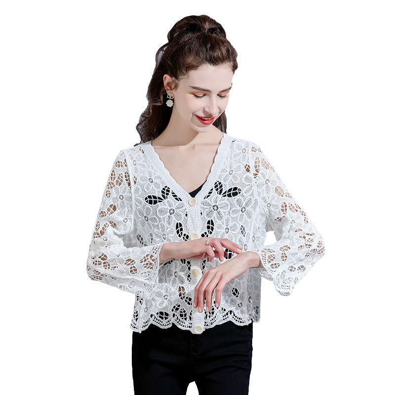 棉质夏季镂空刺绣小香风防晒空调衫 悦吻短外套