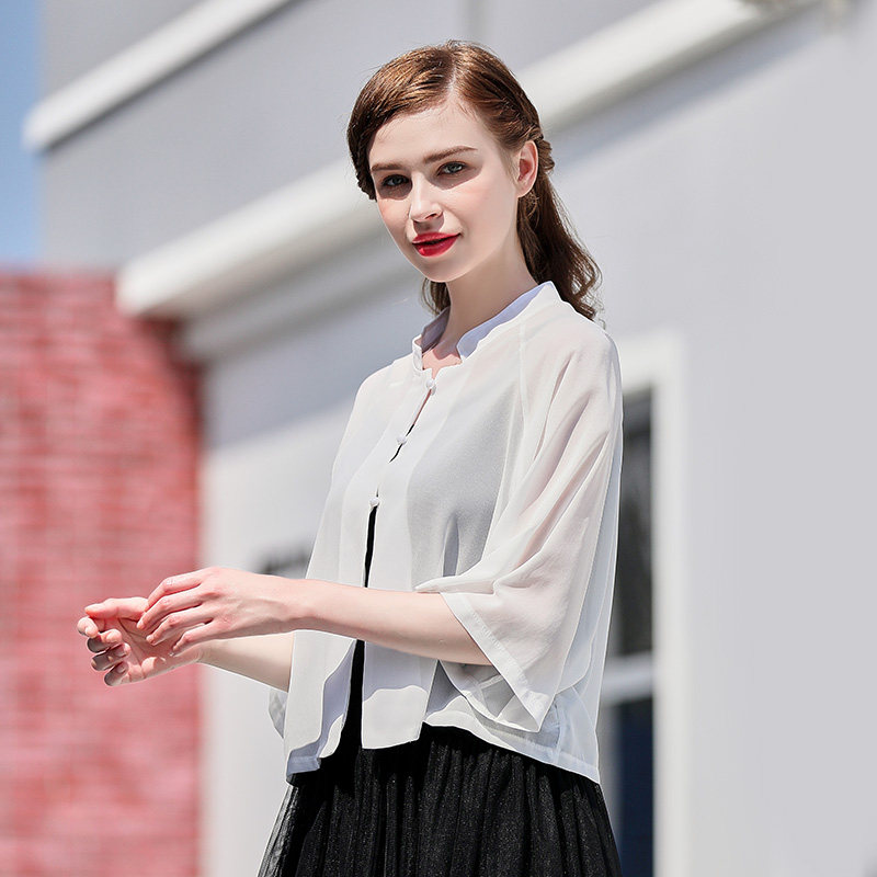 雪纺防晒外搭开衫夏薄款短款小披肩 悦吻短外套