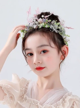 少儿发饰超仙森系女童演出韩式礼服清新蝴蝶皇冠女孩生日写真配饰