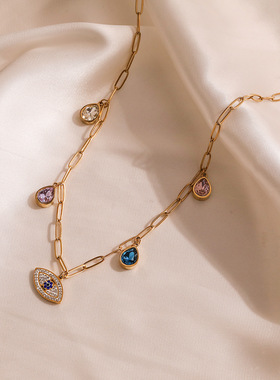 法国cherry kitty 欧美小众简约锆石水滴恶魔之眼吊坠项链女时尚