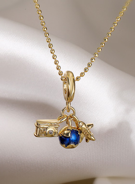 法国cherry kitty 铜镀18k金滴油飞机旅行吊坠项链女小众个性