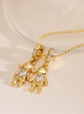 法国cherry kitty 小众铜镀18k金锆石爱心男孩女孩吊坠项链女