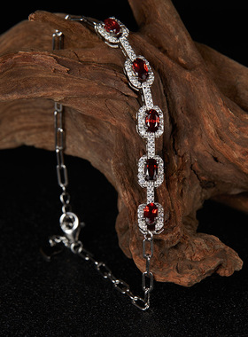 法国cherry kitty欧美时尚彩宝s925银镶托帕石石榴石透辉石手链女