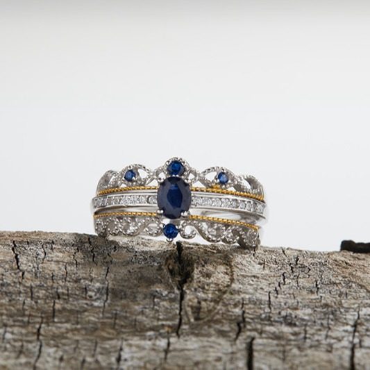 French cherry kitty colored treasure jewelry s925 silver inlaid sapphire ring women's light luxury retro ring