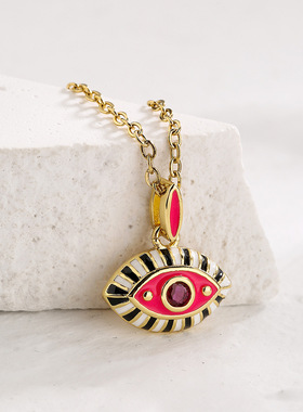 法国cherry kitty 欧美ins铜镀滴油波西米亚风恶魔之眼吊坠项链