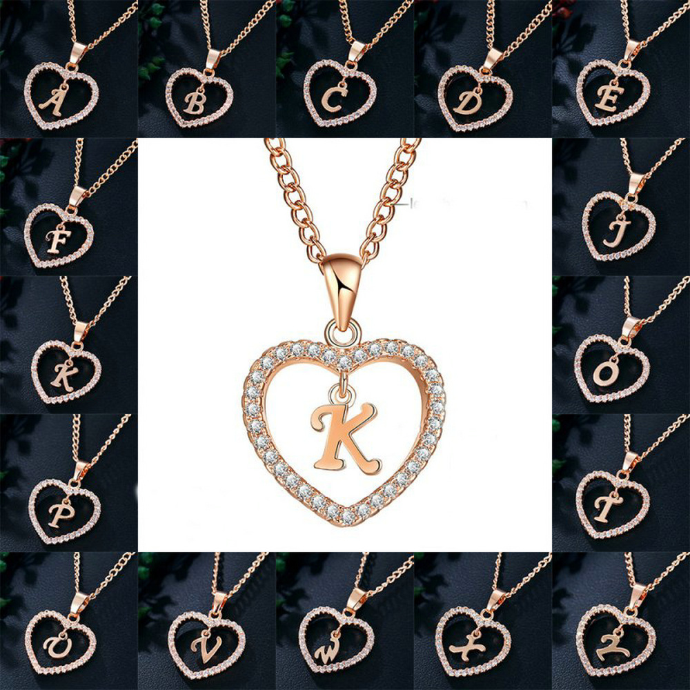 Womens Jewelry Name Initials Heart Pendant Necklace 26 Lette-图2