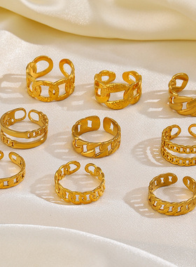 French Retro Open Stainless Steel Chain Ring Opening 18k Gol