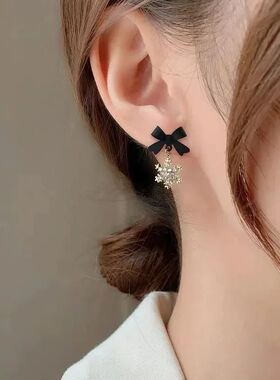 New Red Bow Knot Snowflakes Drop Earring for Women Christmas