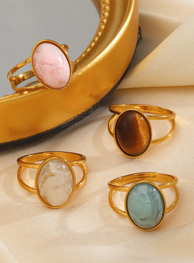 Popular Stainless Steel Simple Style Geometric Oval Ring Per