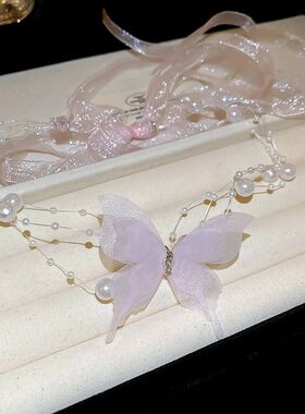 Butterfly Ribbon Necklace for Women  Korean Style Sweet High