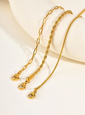 3pcs Women Stainless Steel Thin Chain Bracelet, Waterproof T