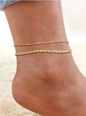 Stainless Steel Bead Chain Anklets for Women Accessories Gol