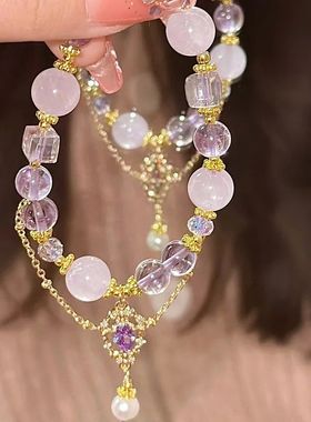 Light Luxury Purple Glass Crystal Beaded Bracelets for Women