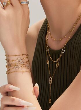 Dainty Layered Chain Necklaces Bracelets for Women 18k Gold