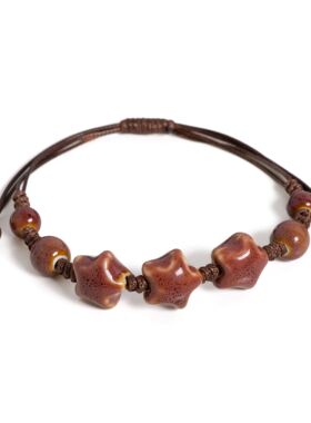 Handmade Glazed Ceramic Star Bracelet Woven String Jewelry f