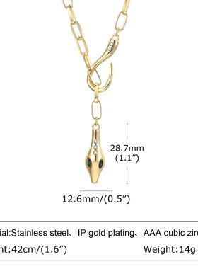 Retro Snake Necklaces for Women Men Gold Color Paperclip Cha