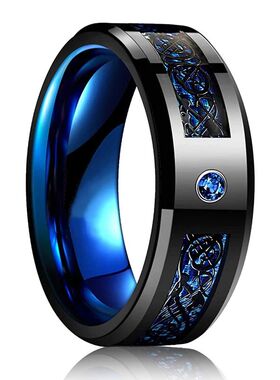 8mm Red Groove Beveled Edge Stainless Steel Celtic Dragon Ri