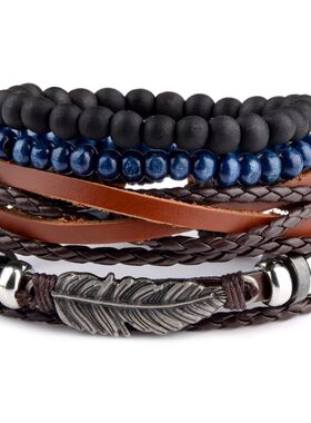 Viking Gothic Leather Bracelet Multilayer Vinatge Men Bracel