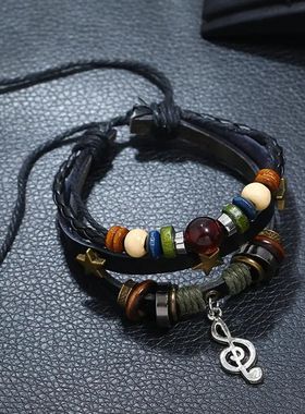 Trendy Musical Note Wood Beads Niche Design Leather Gypsy Hi