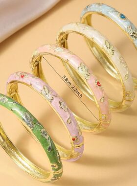 5PCS Fine Small Flower Cloisonne Enamel Bangles For Women Vi