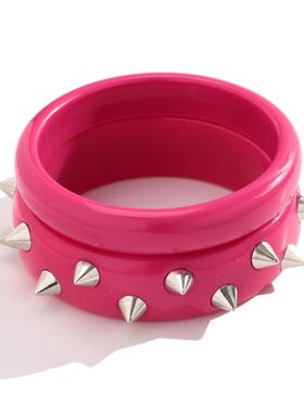 Fashion Pink Acrylic Rivets Round Bangle Bracelets for Women