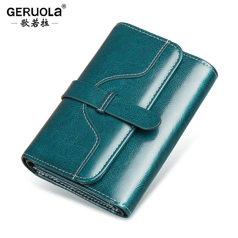 女短款简约百搭大气真皮三折叠钱包 歌若拉箱包钱包