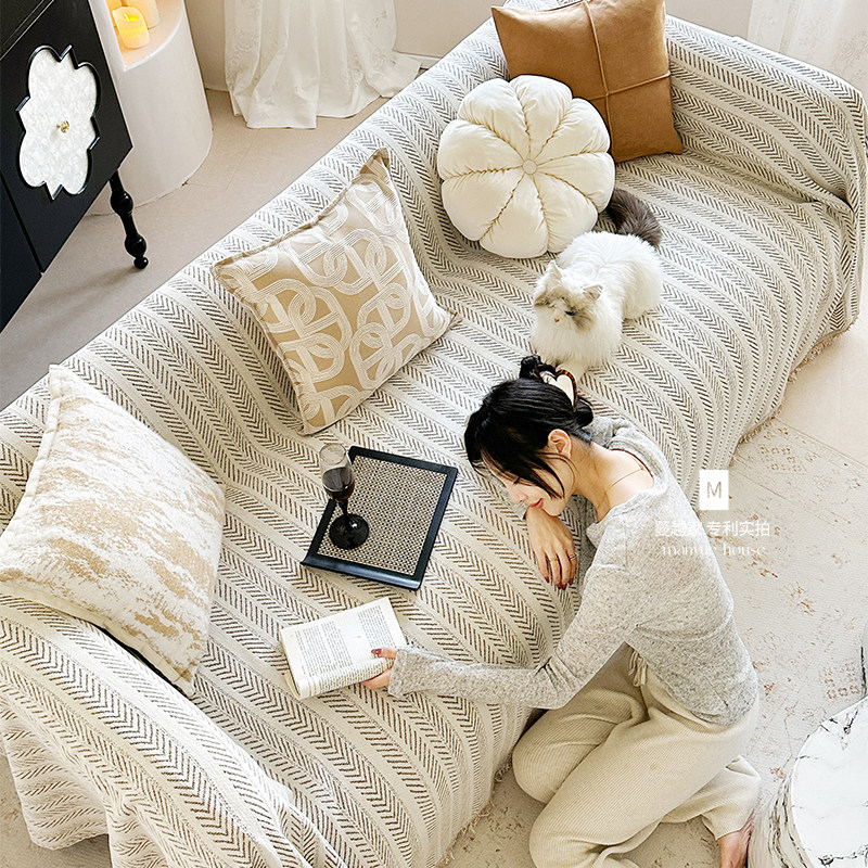 蔓越家 中古斜纹 沙发盖布客厅沙发套罩巾坐垫子沙发巾全包一片式,淘宝优惠券,粉丝福利购,淘宝优惠卷