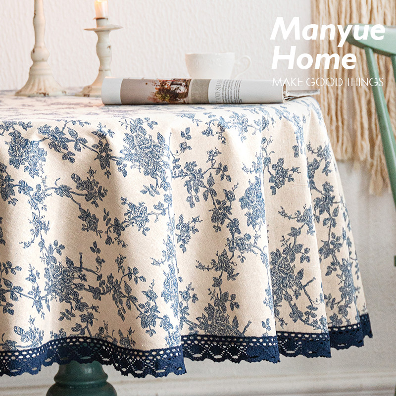 蔓越家  法式复古棉麻台布桌布家用盖巾蕾丝花边圆桌布床头柜台布,淘宝优惠券,粉丝福利购,淘宝优惠卷