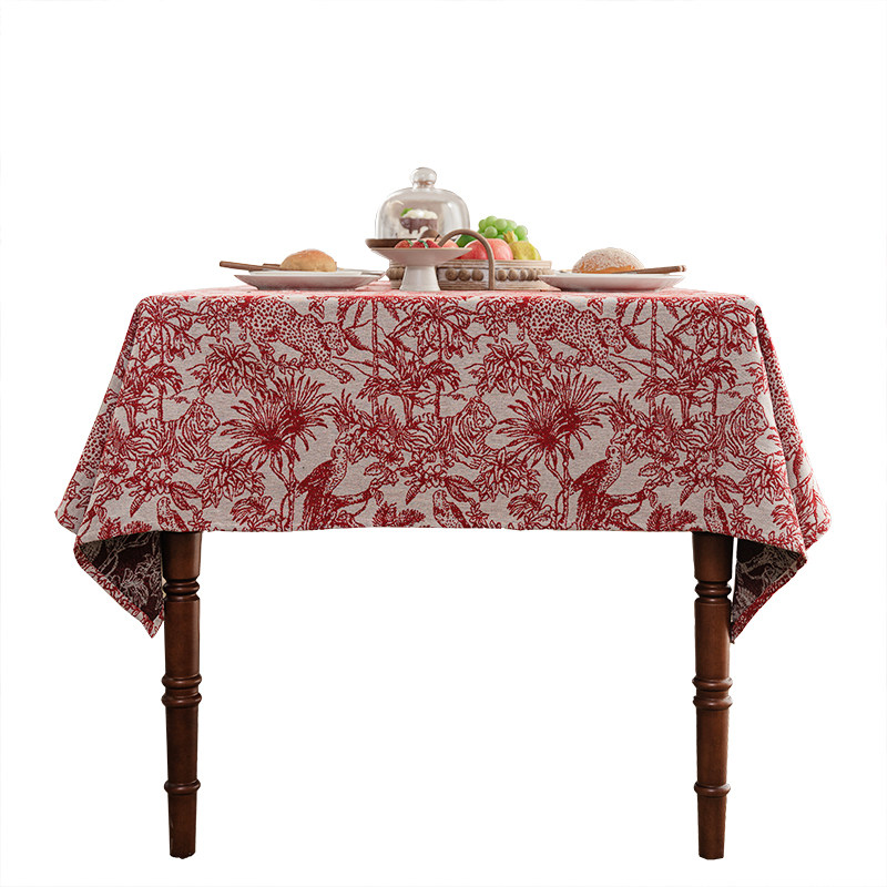 蔓越家 自然丛林 复古摩登红桌布餐桌垫子布艺餐垫长方形茶几台布,淘宝优惠券,粉丝福利购,淘宝优惠卷