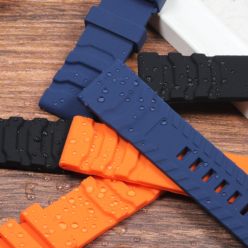 适配沛纳海硅胶表带男庐米诺胖大海PAM441 111蓝色运动橡胶带24mm - 图1