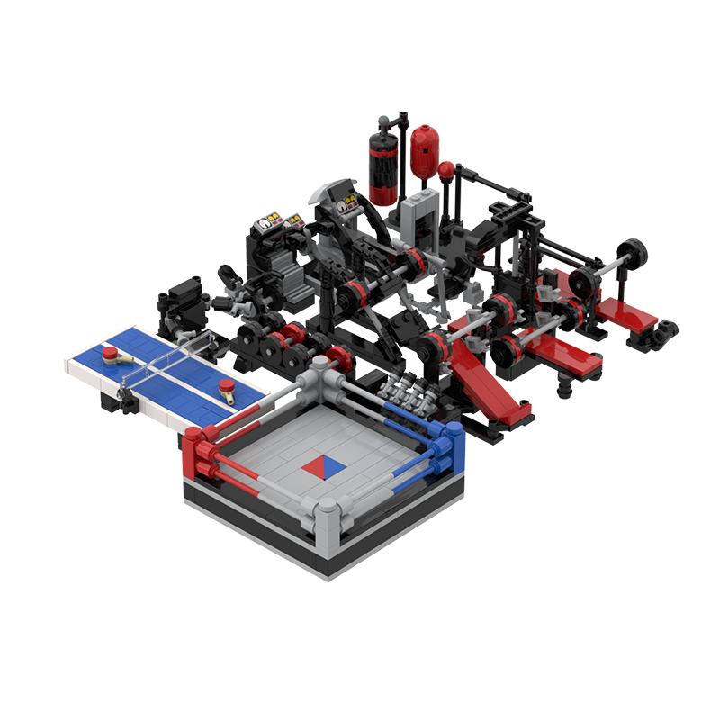 创意工坊健身器械乒乓拳击台划船跑步机单双杠小比例迷你积木拼装 - 图3