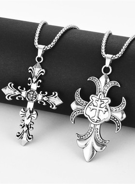 十字架项炼新款小众朋克暗黑覆古女十字架男生长款情侣项炼朋克风