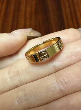 沙金饰品光面一字纹戒指男女仿真黄金素圈指环小众轻奢高级感配饰
