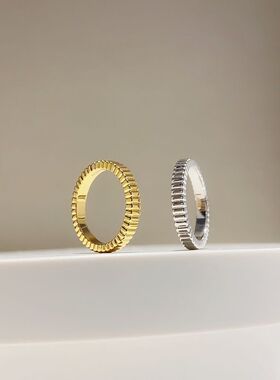 美拉德风!罗缎戒指叠戴极简风钛钢小众设计INS素金高级感情侣款式