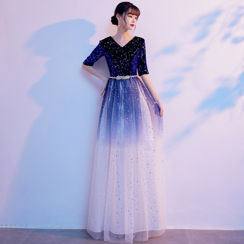 大合唱演出服女长裙2022新款主持人气质学生诗朗诵晚礼服红歌服装_虎窝淘