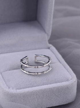 个性冷淡风S925纯银双层竹节戒指