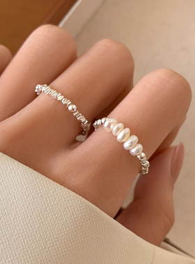 高级感素圈指环~999纯银珍珠戒指