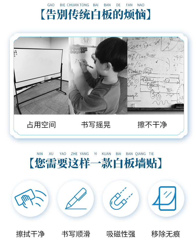 办公室白板磁铁贴片写字板可移除记事面板可擦字教学磁吸黑板贴-图3