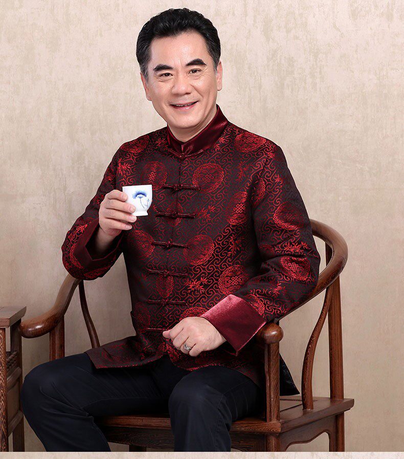 中老年人男士唐装春秋长袖中式中年古装汉服爸爸爷爷上衣棉衣外套